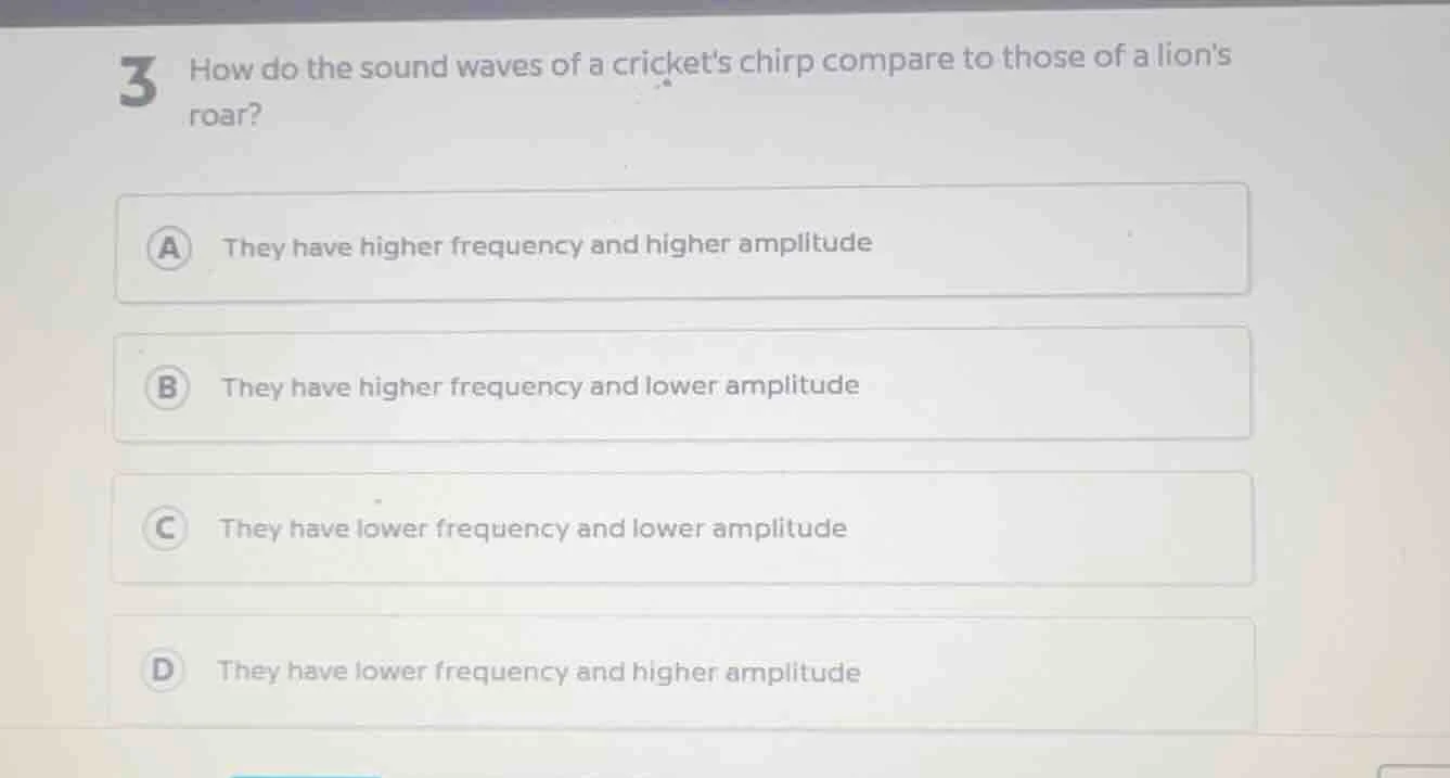 3 how do the sound waves of a crickets chirp compare to those of a lion…
