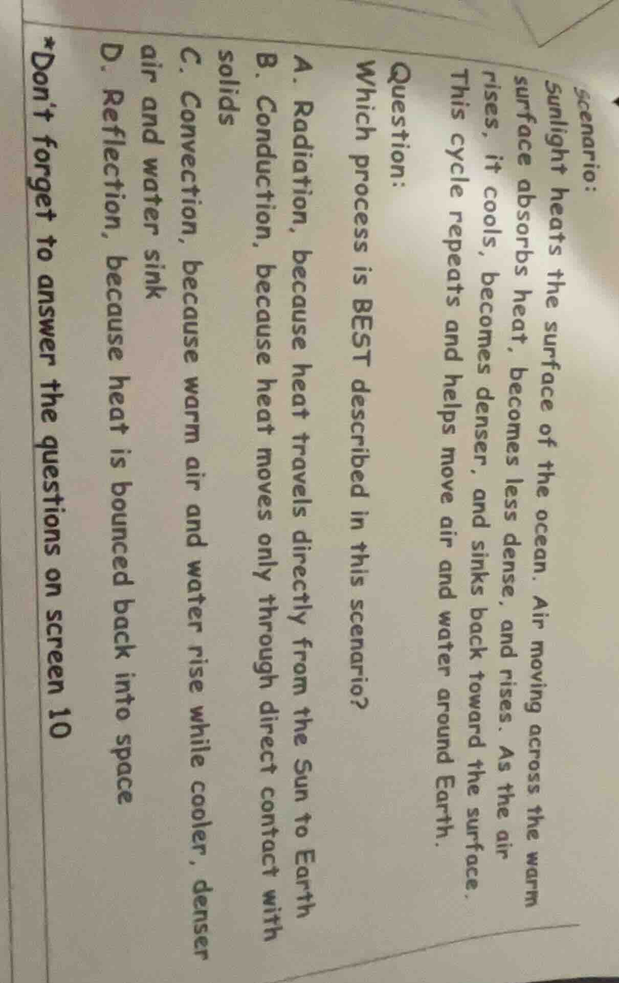 scenario: sunlight heats the surface of the ocean. air moving across th…