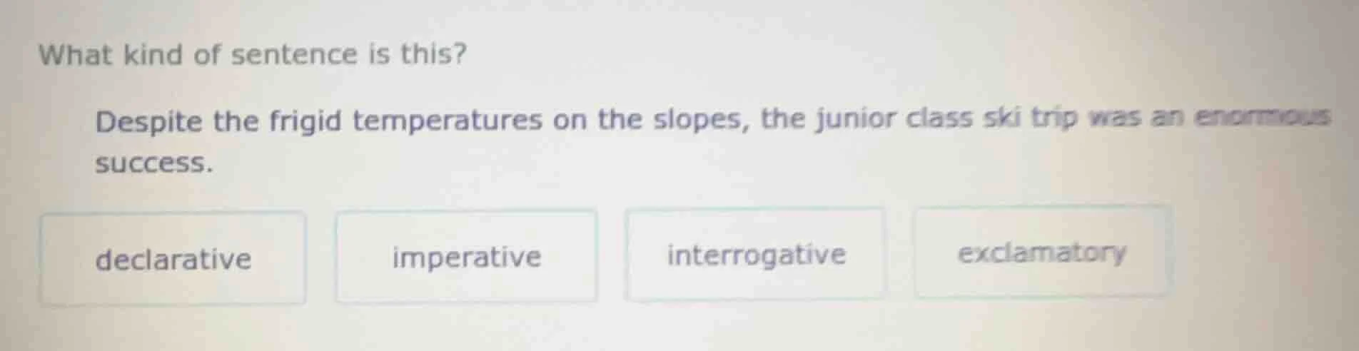 what kind of sentence is this? despite the frigid temperatures on the s…