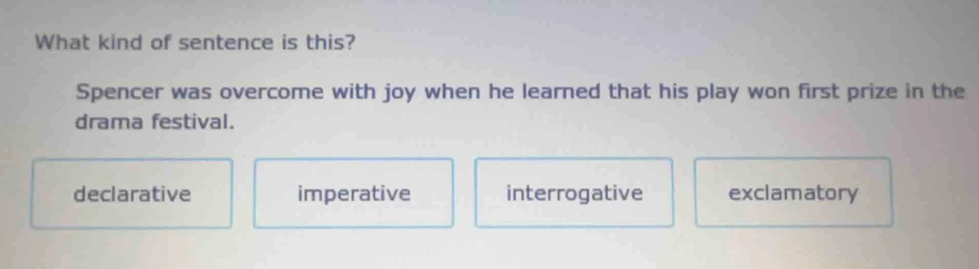 what kind of sentence is this? spencer was overcome with joy when he le…