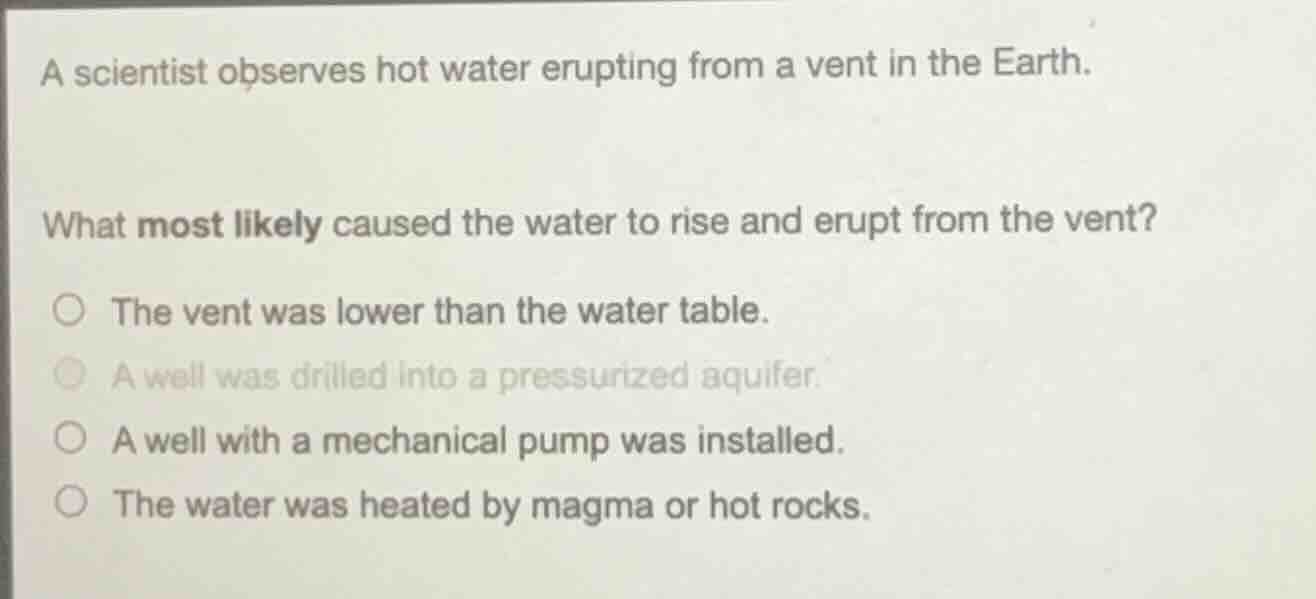 a scientist observes hot water erupting from a vent in the earth. what …