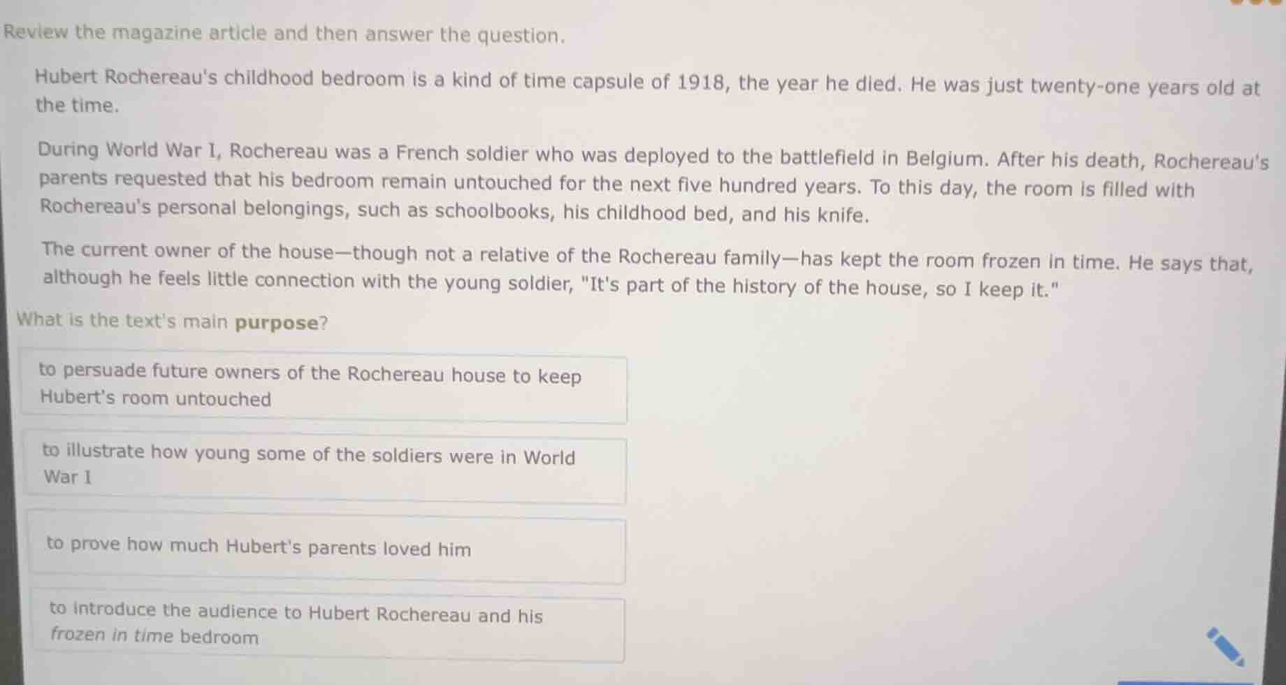 review the magazine article and then answer the question. hubert rocher…