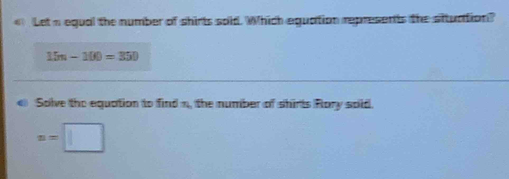 a) let n equal the number of shirts sold. which equation represents the…