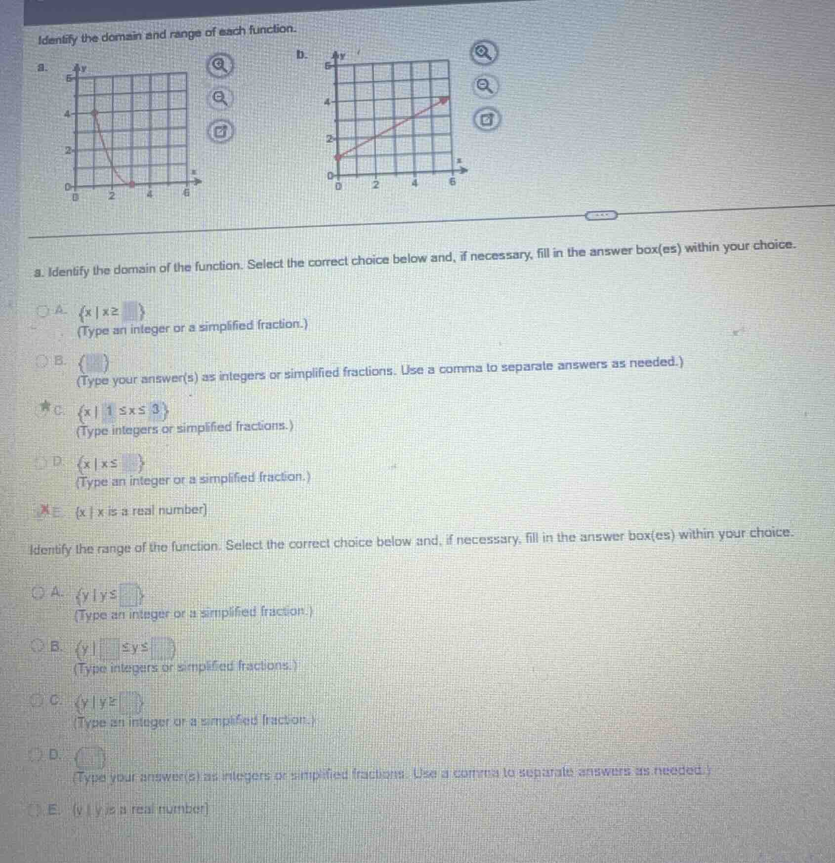 identify the domain and range of each function. a. b. a. identify the d…