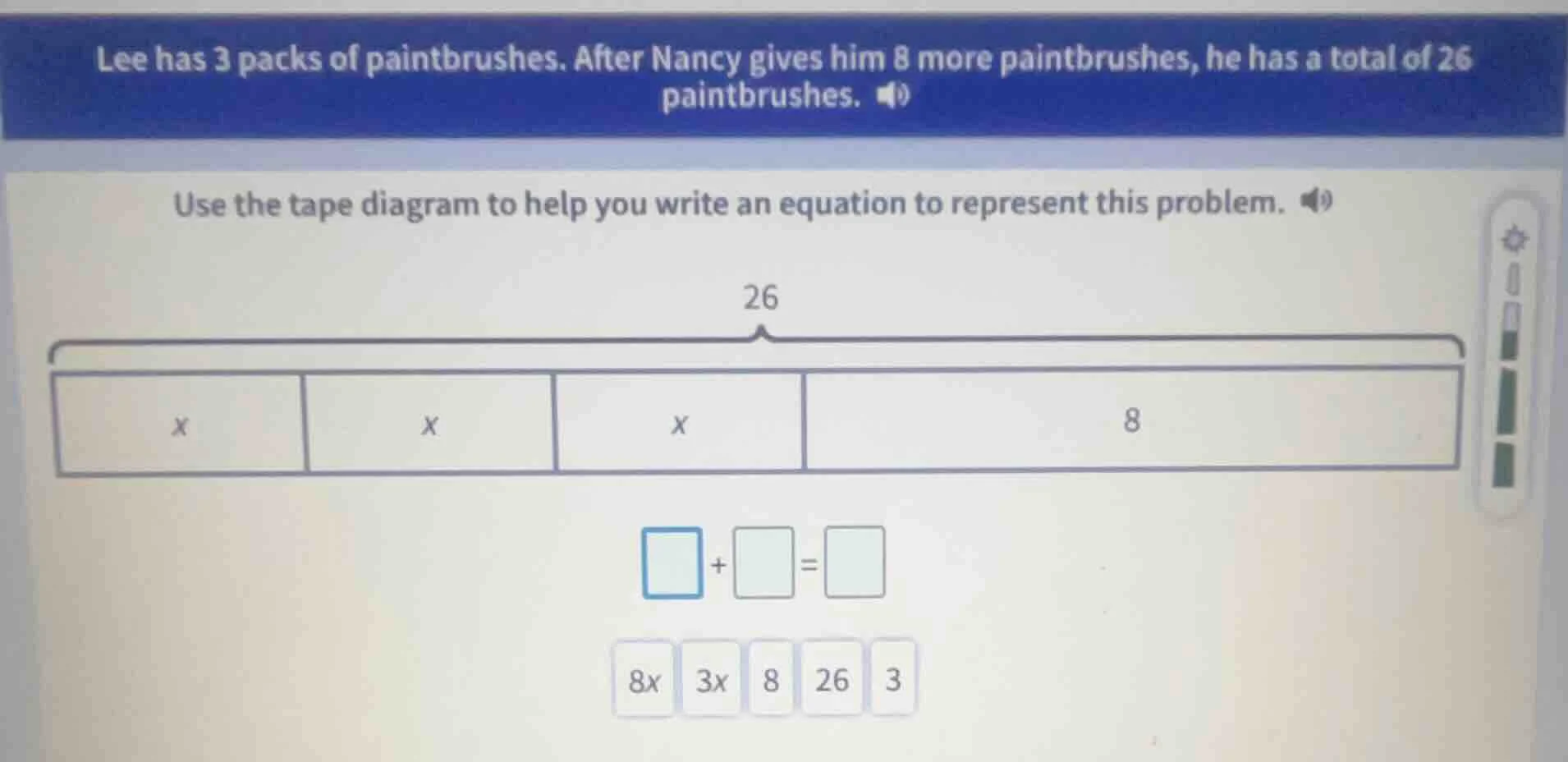 lee has 3 packs of paintbrushes. after nancy gives him 8 more paintbrus…