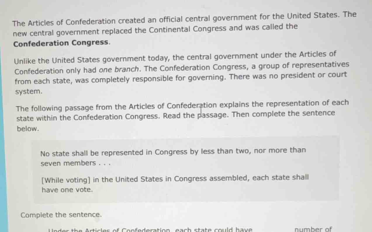 the articles of confederation created an official central government fo…