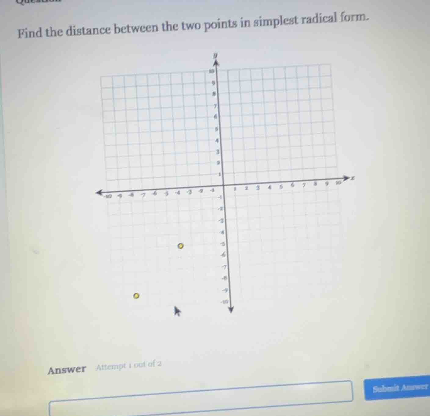 find the distance between the two points in simplest radical form.