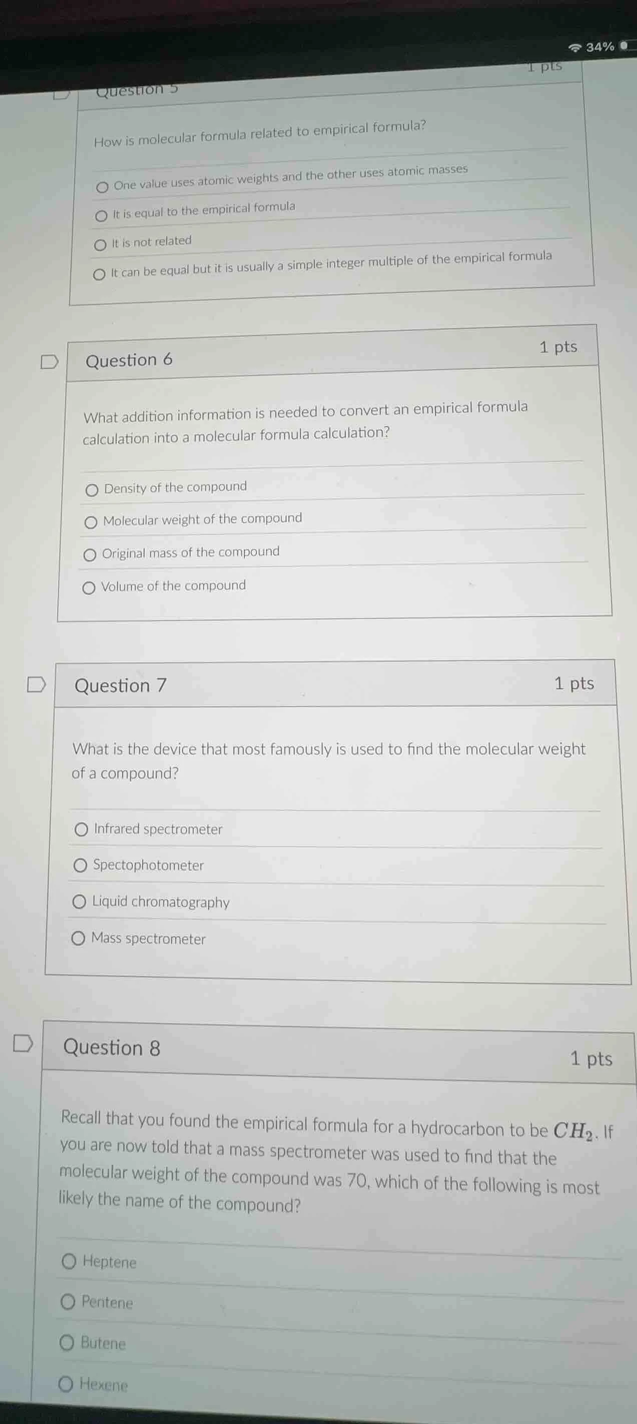 question 5 how is molecular formula related to empirical formula? one v…