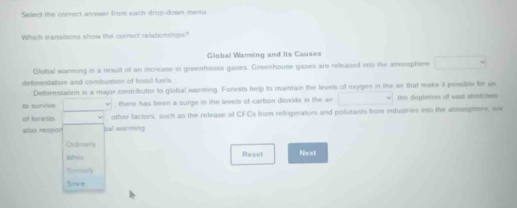 select the correct answer from each drop - down menu which transitions …