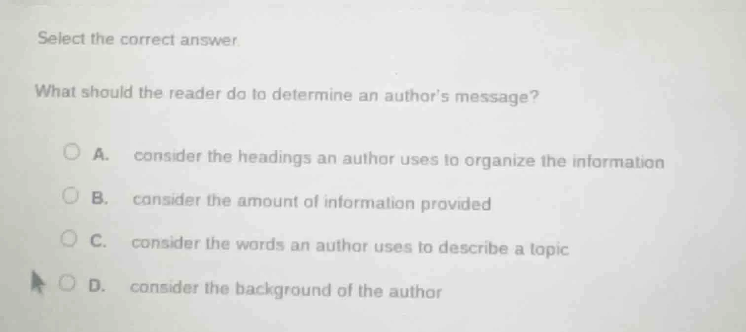 select the correct answer. what should the reader do to determine an au…