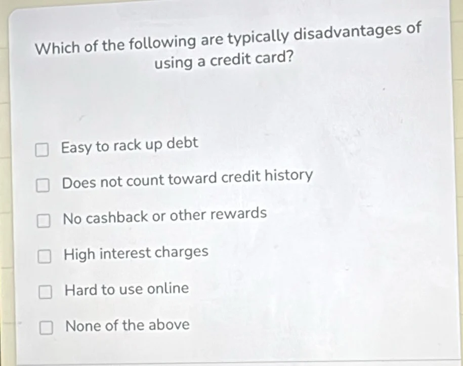 which of the following are typically disadvantages of using a credit ca…