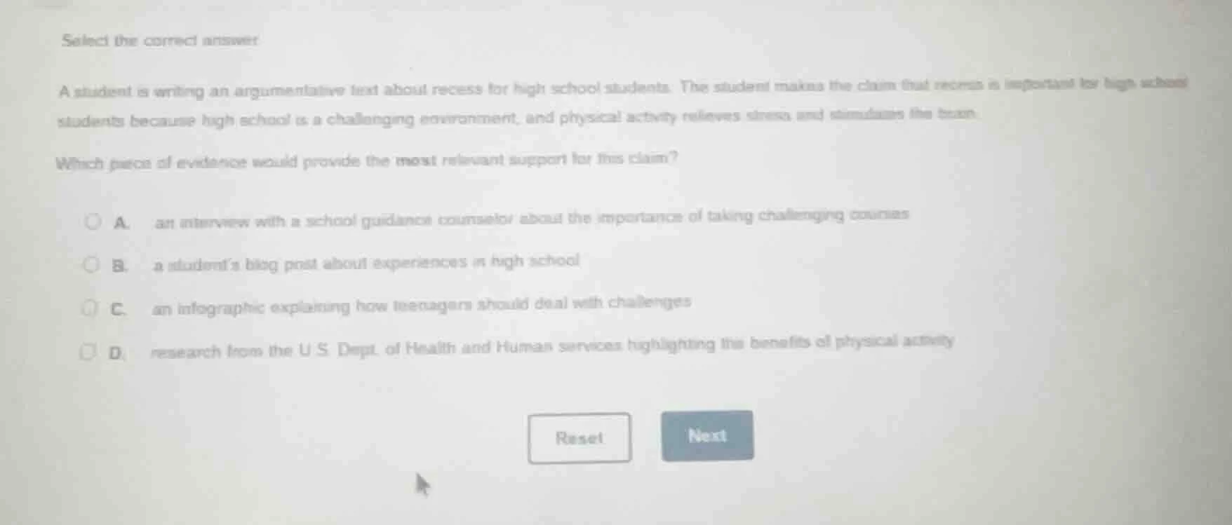 select the correct answer a student is writing an argumentative text ab…