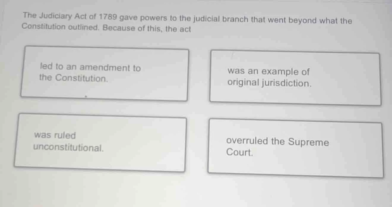 the judiciary act of 1789 gave powers to the judicial branch that went …