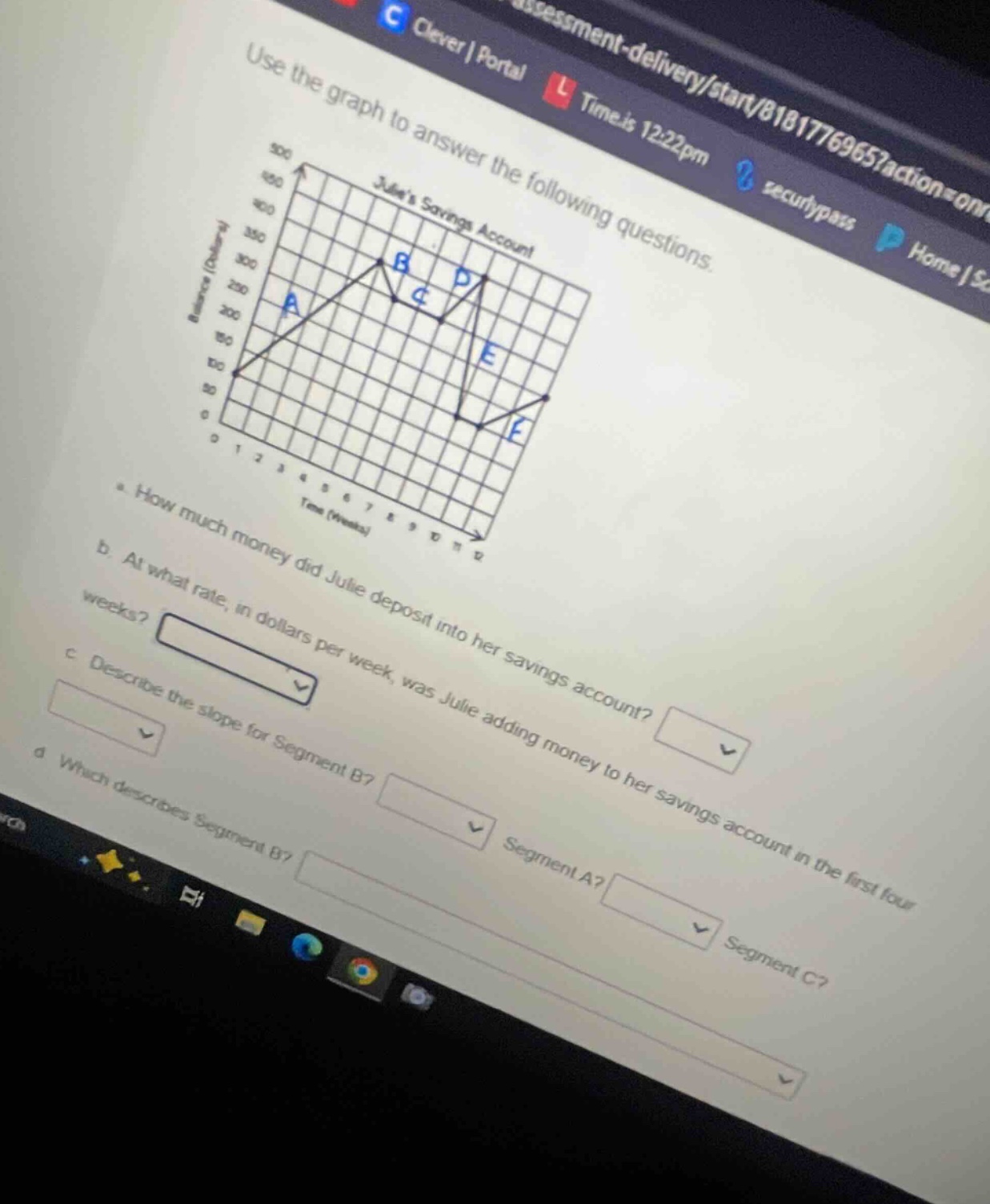 use the graph to answer the following questions. julies savings account…