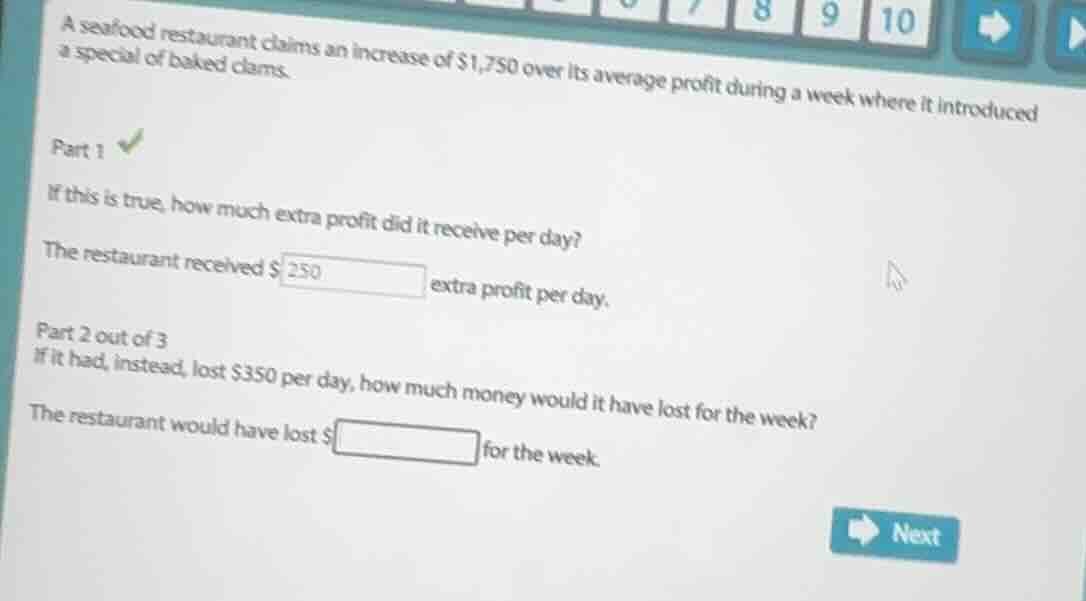 a seafood restaurant claims an increase of $1,750 over its average prof…