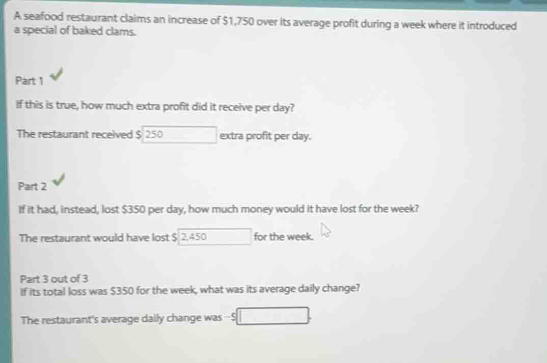 a seafood restaurant claims an increase of $1,750 over its average prof…