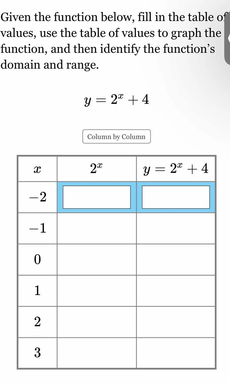 given the function below, fill in the table of values, use the table of…