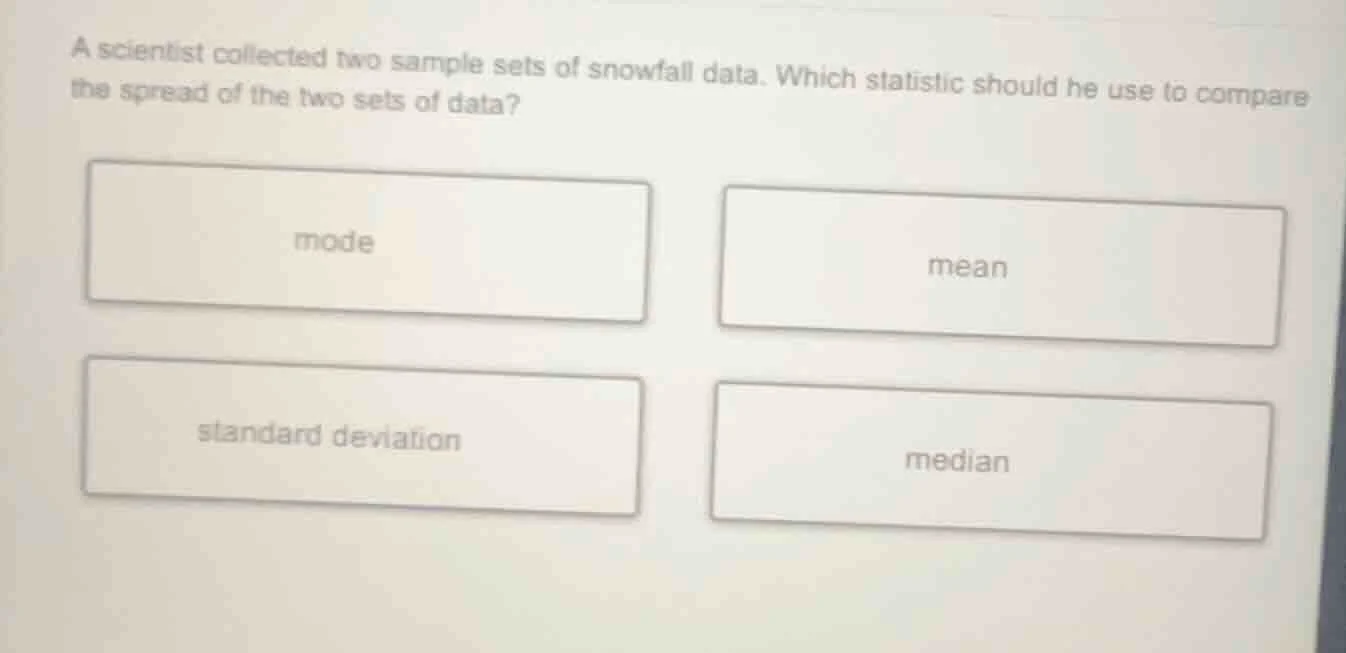 a scientist collected two sample sets of snowfall data. which statistic…