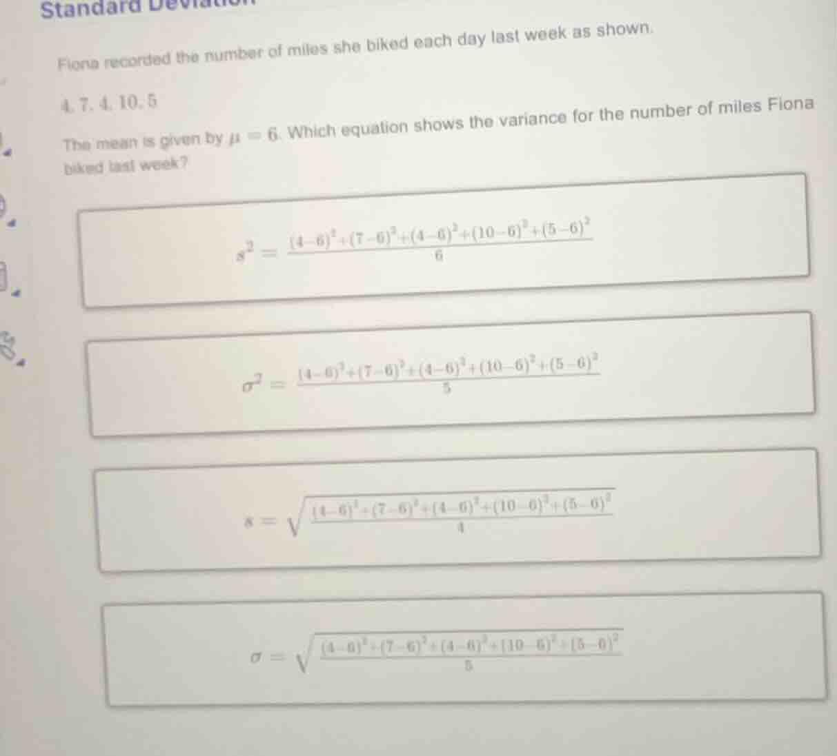 standard deviation fiona recorded the number of miles she biked each da…