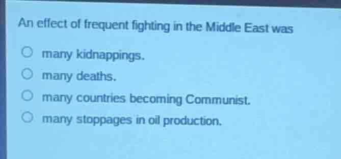 an effect of frequent fighting in the middle east was many kidnappings.…
