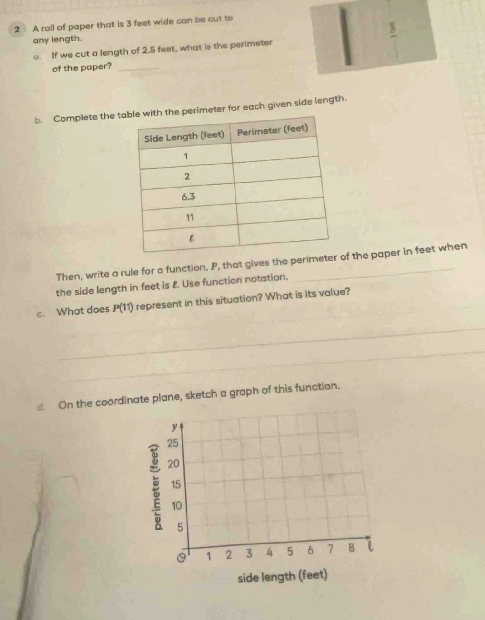 2 a roll of paper that is 3 feet wide can be cut to any length. a. if w…