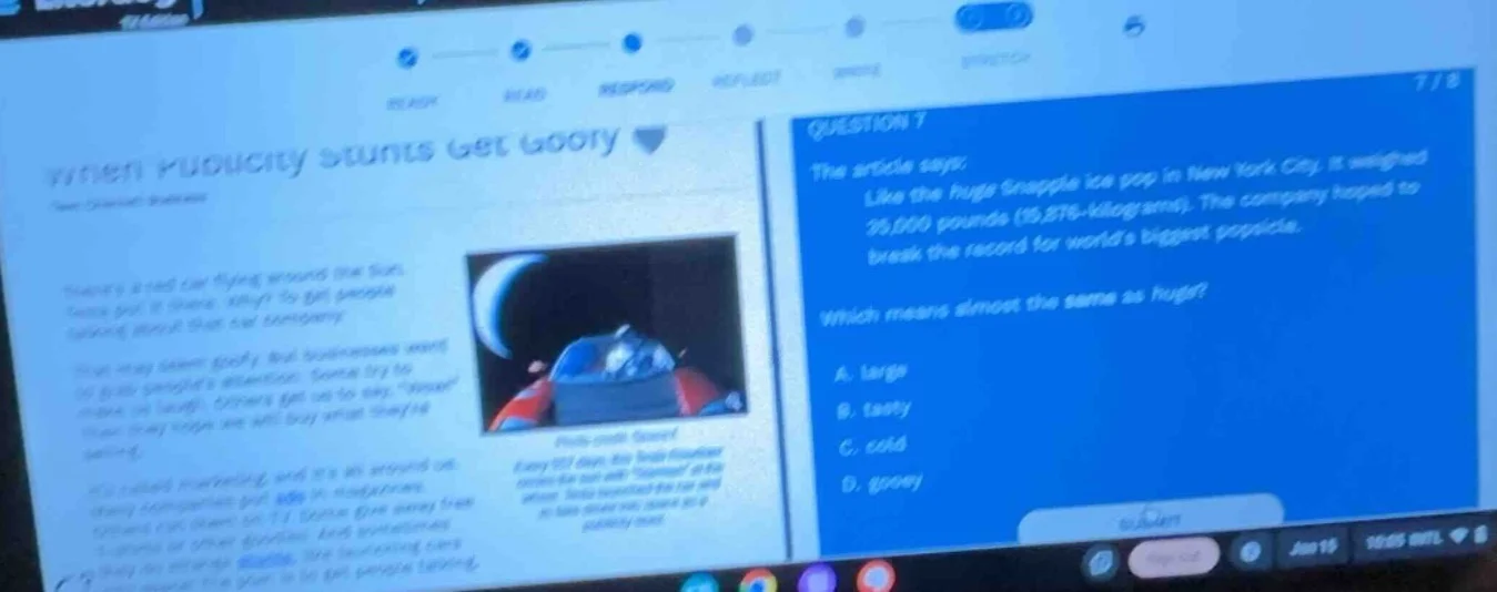 question 7 the article says: like the huge snapple ice pop in new york …