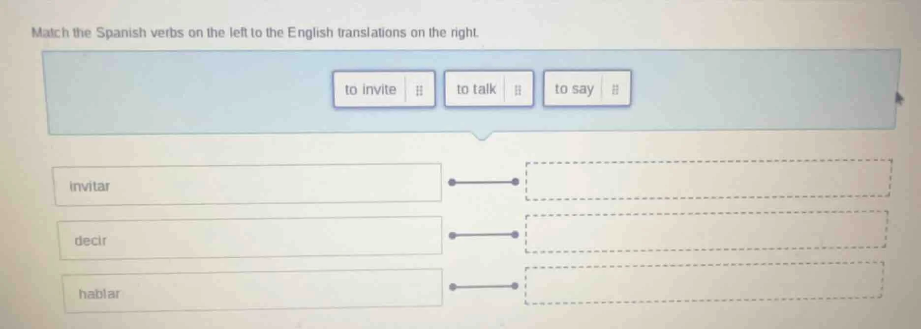 match the spanish verbs on the left to the english translations on the …