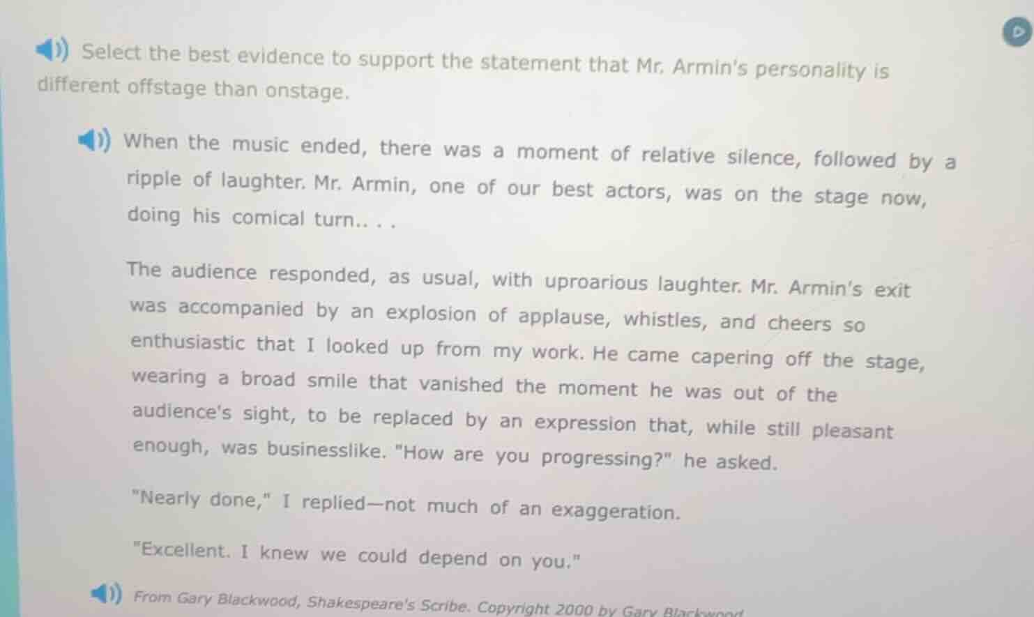 select the best evidence to support the statement that mr. armins perso…