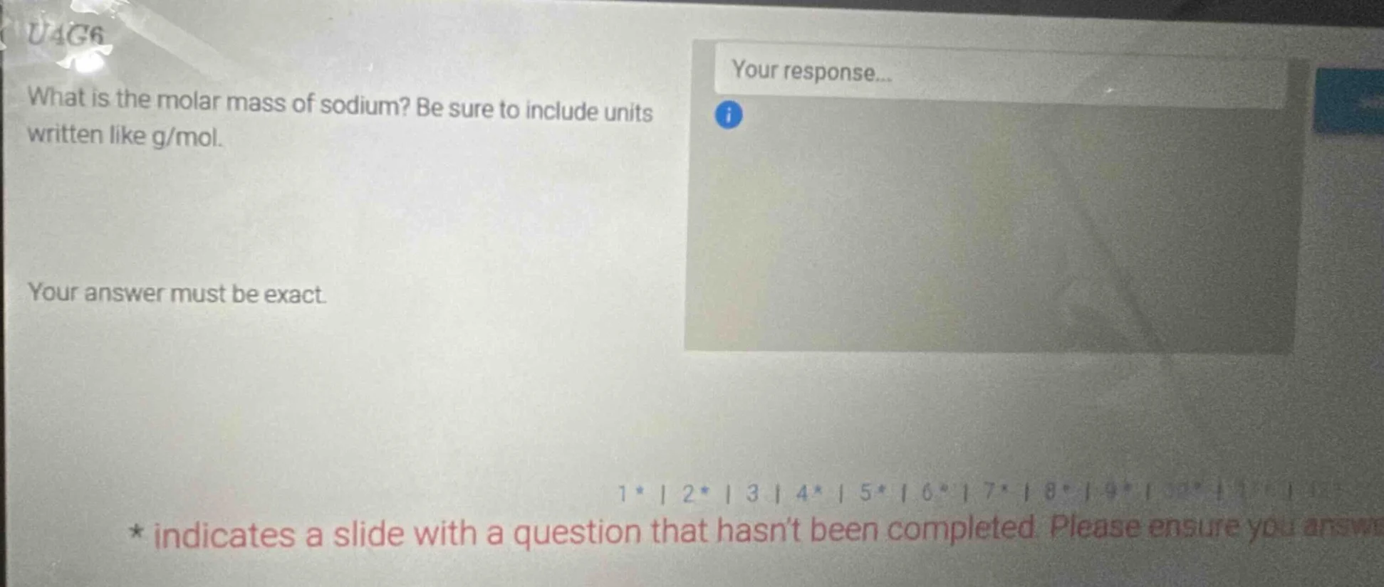 u4g6 what is the molar mass of sodium? be sure to include units written…