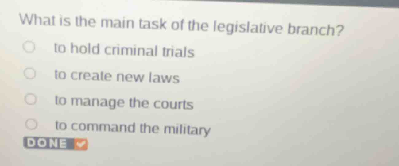 what is the main task of the legislative branch? to hold criminal trial…