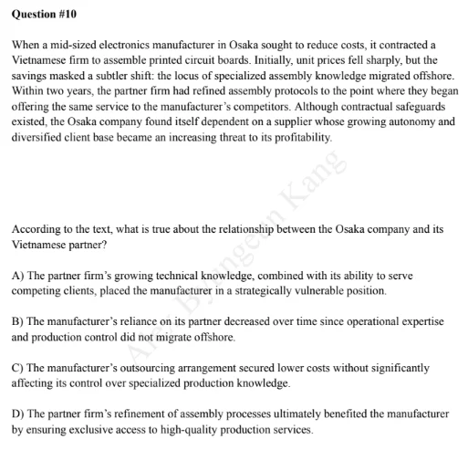 question #10 when a mid - sized electronics manufacturer in osaka sough…
