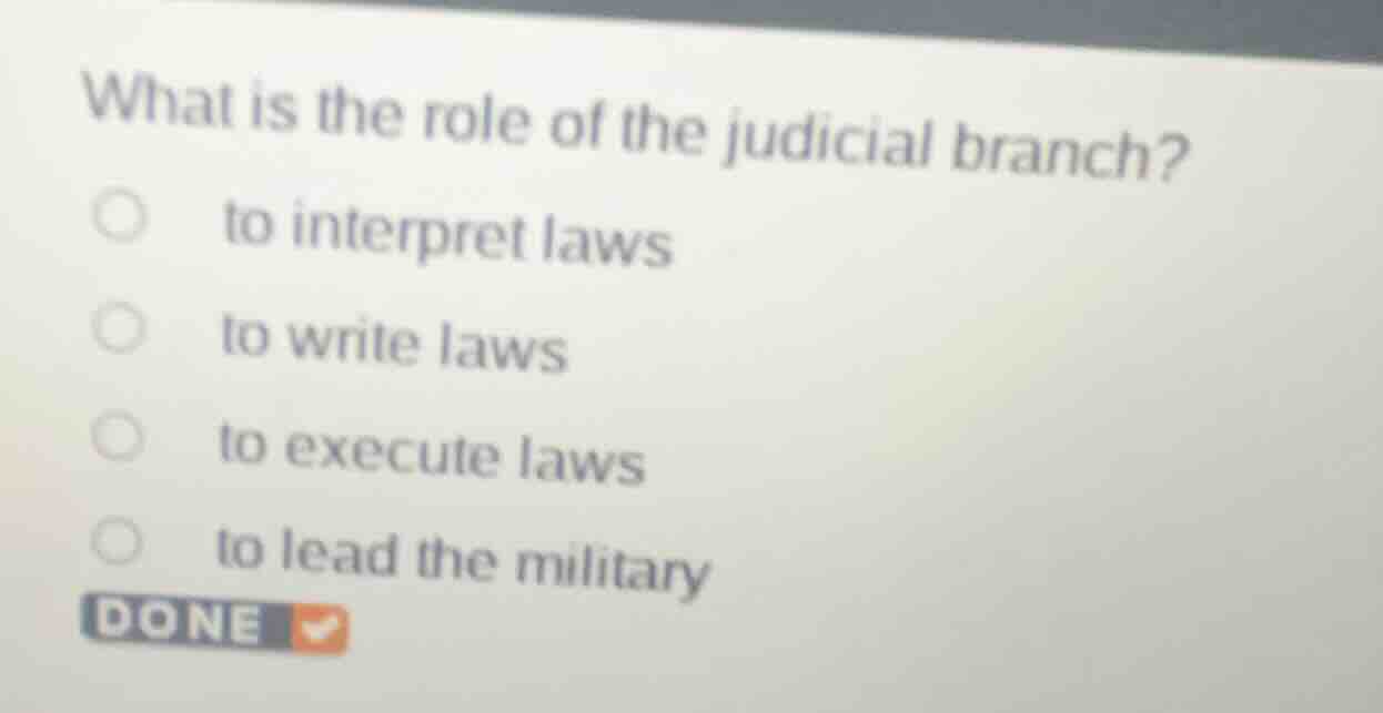 what is the role of the judicial branch? to interpret laws to write law…