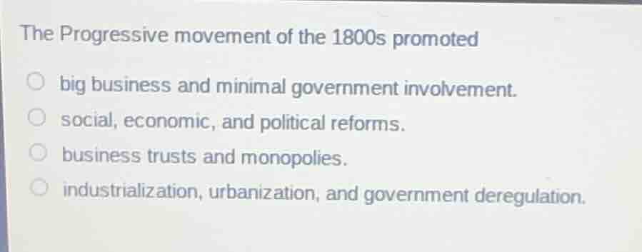 the progressive movement of the 1800s promoted big business and minimal…
