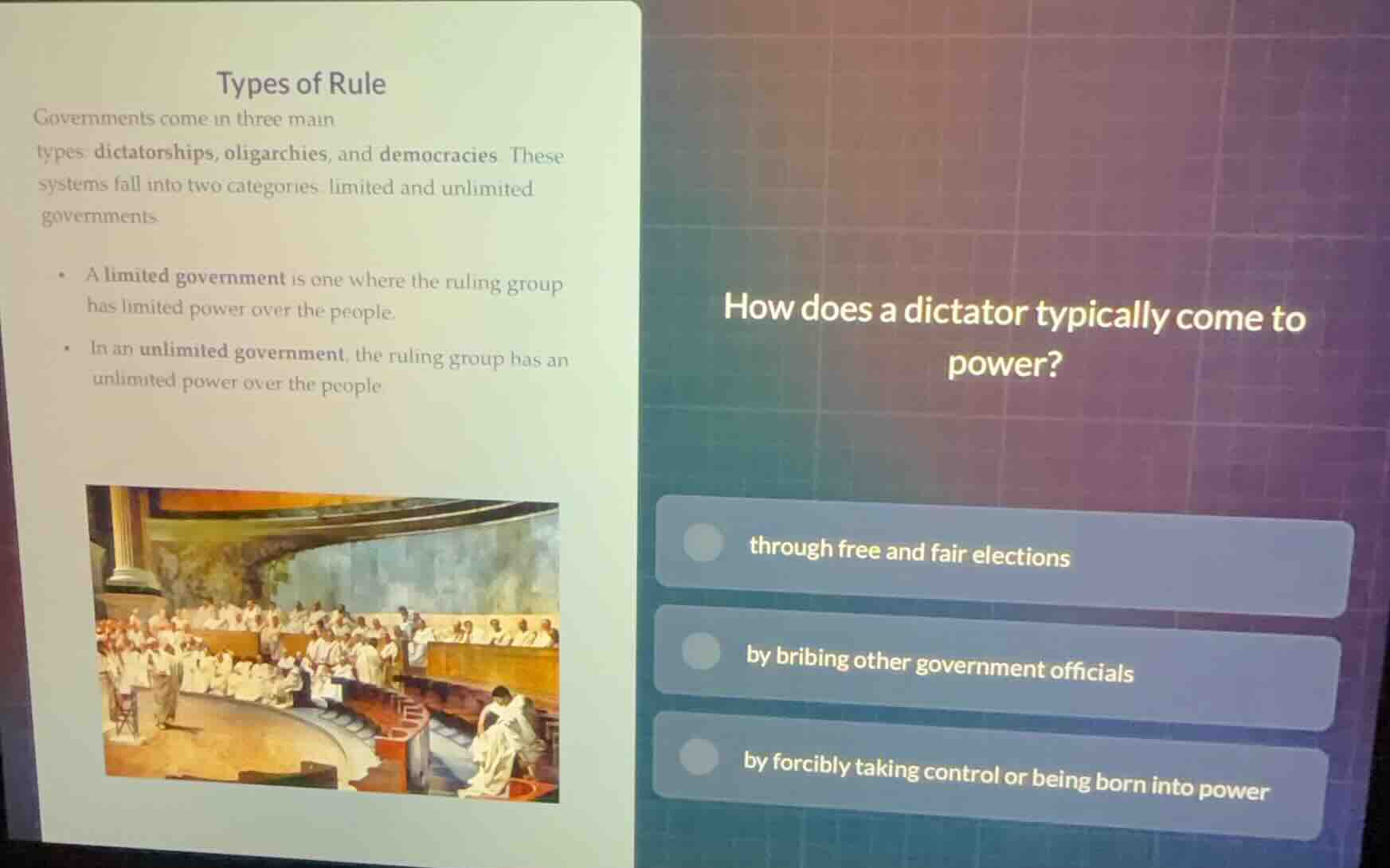 types of rule governments come in three main types: dictatorships, olig…