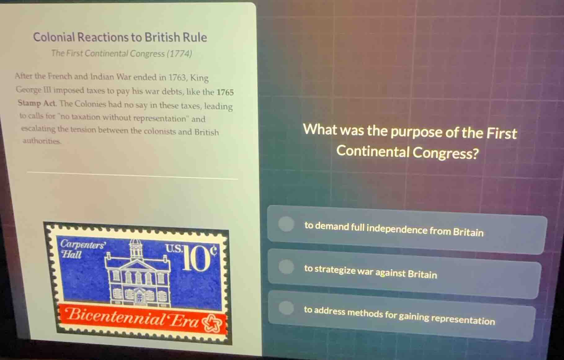 colonial reactions to british rule the first continental congress (1774…