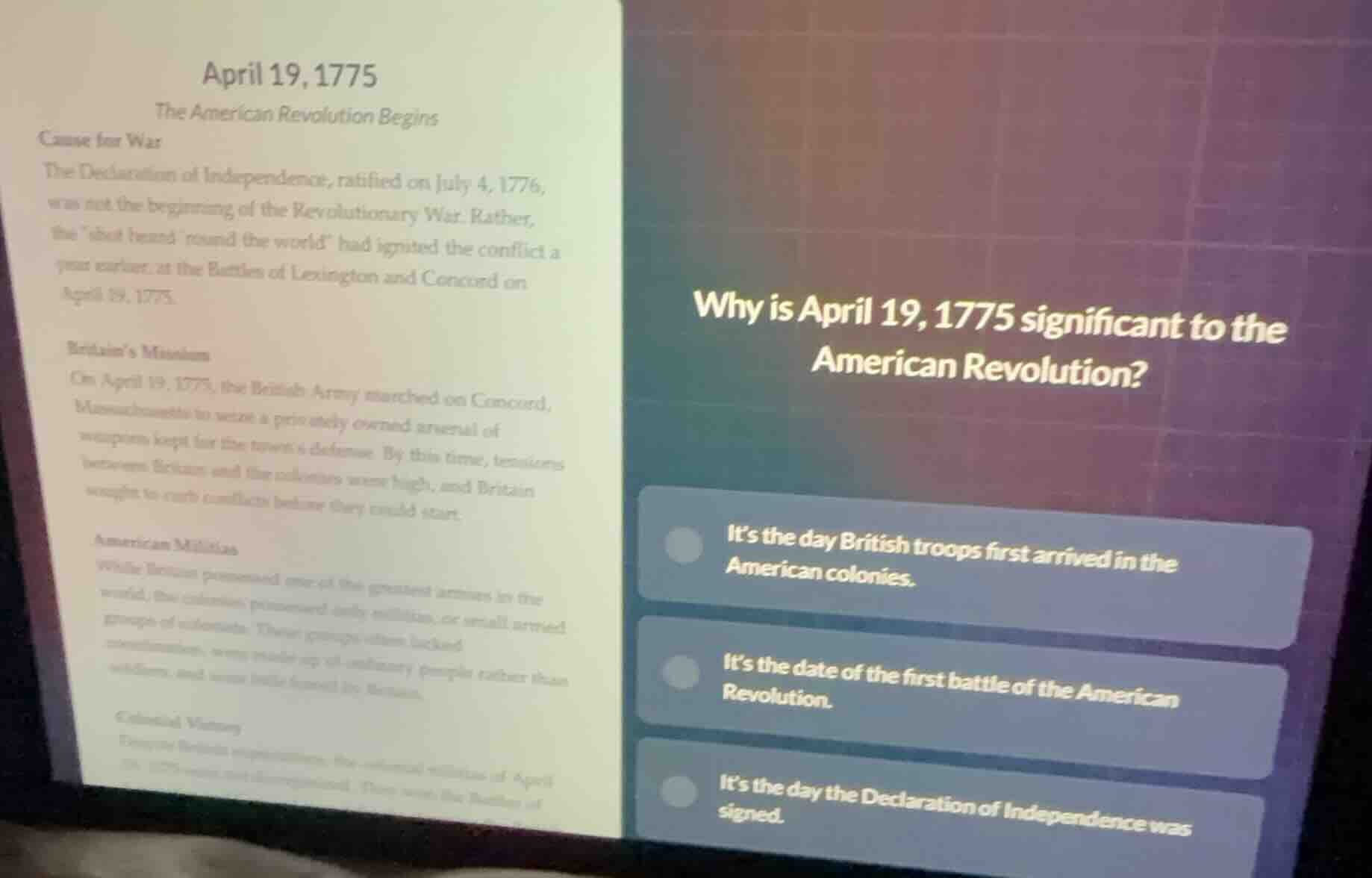 april 19, 1775 the american revolution begins cause for war the declara…