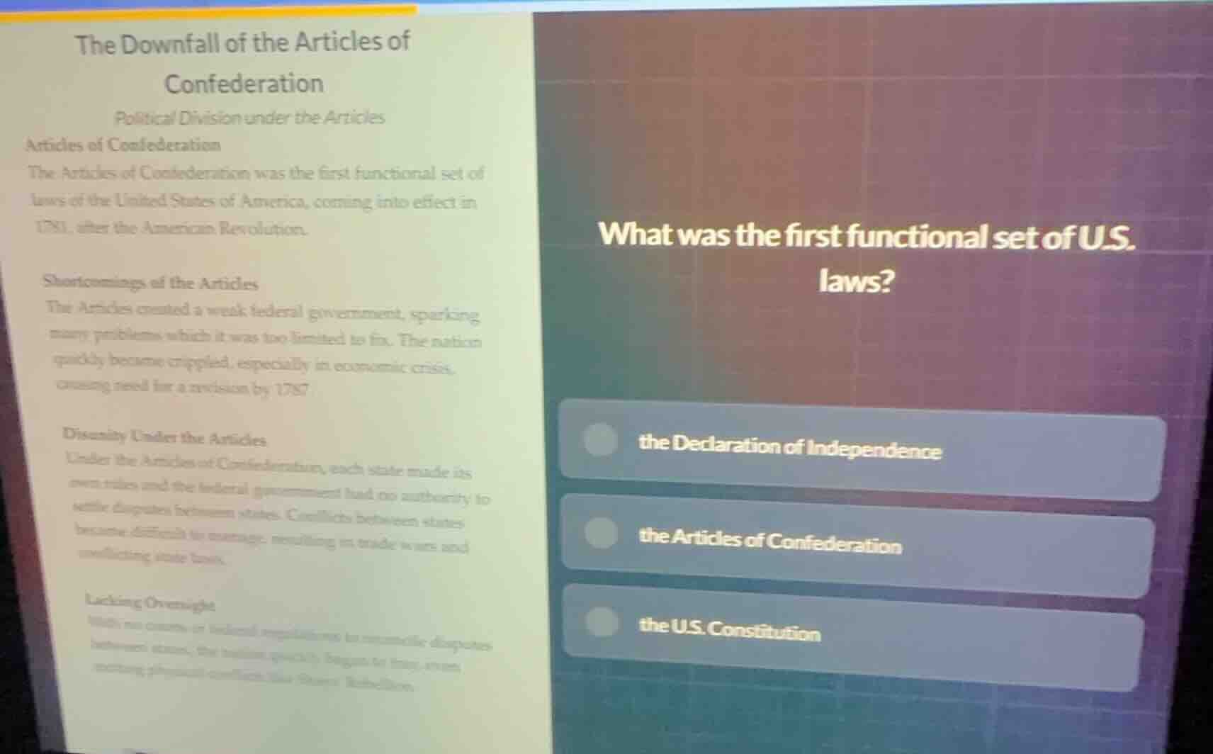 the downfall of the articles of confederation political division under …