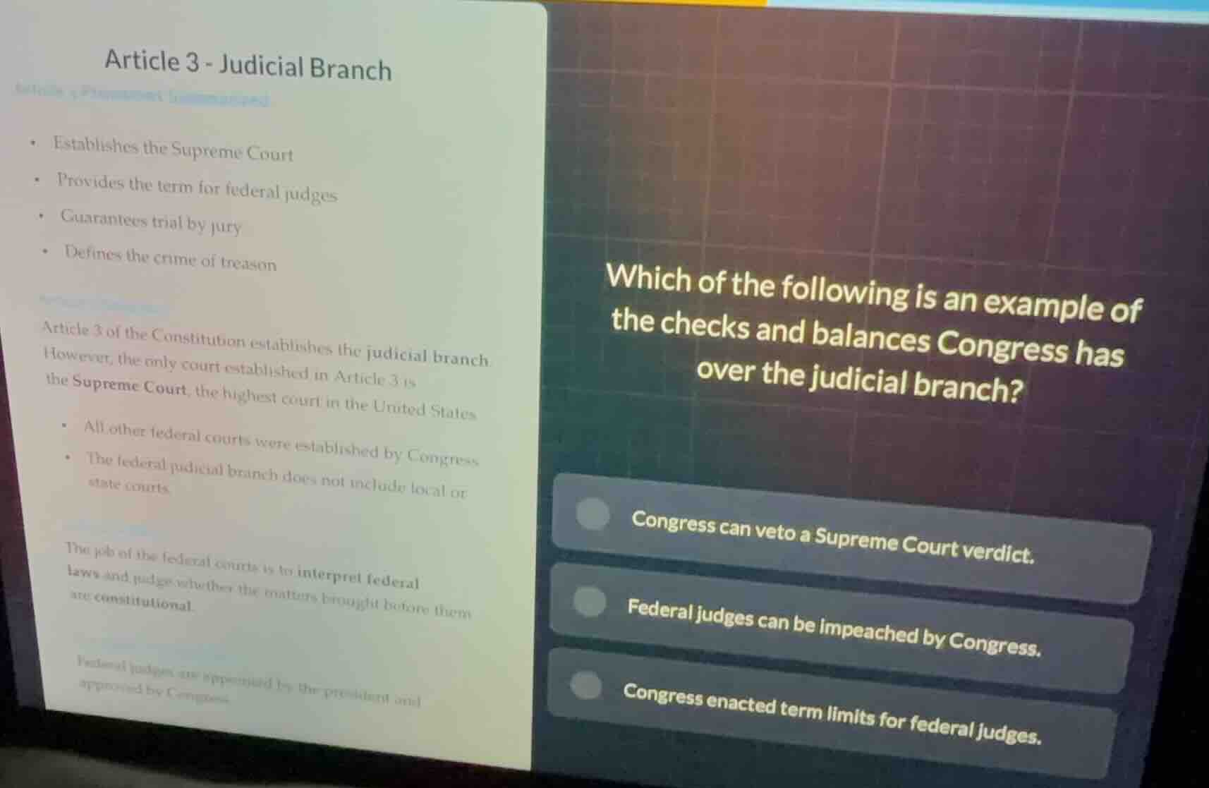 article 3 - judicial branch - establishes the supreme court - provides …