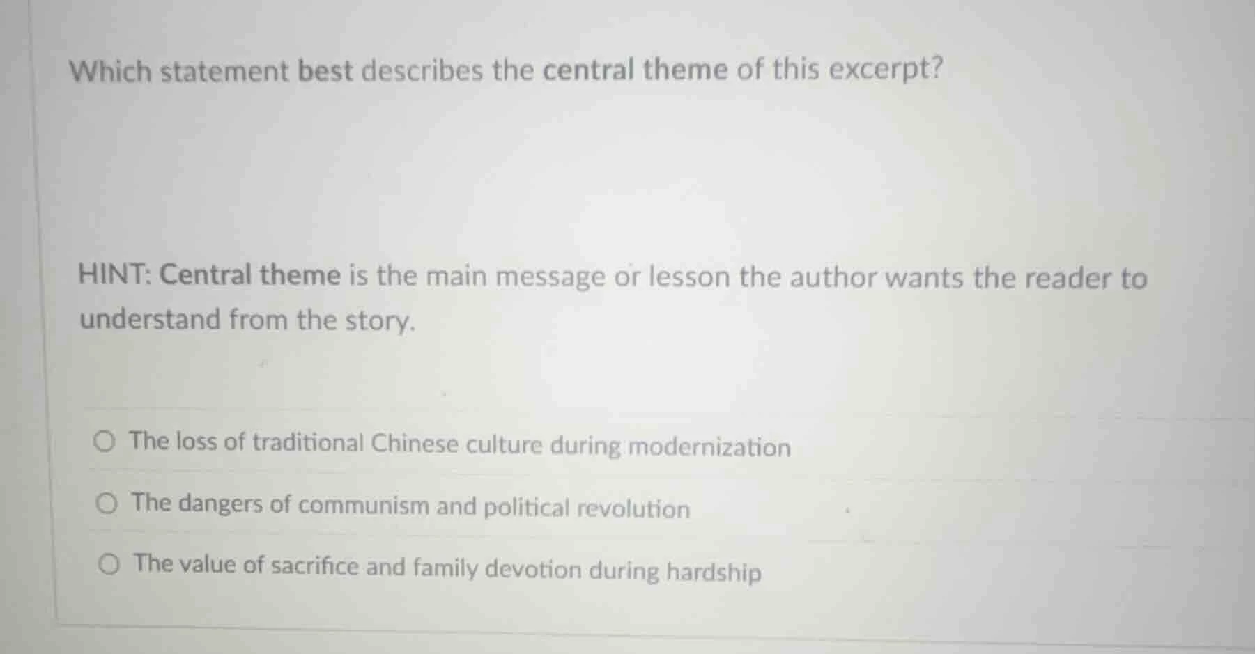 which statement best describes the central theme of this excerpt? hint:…