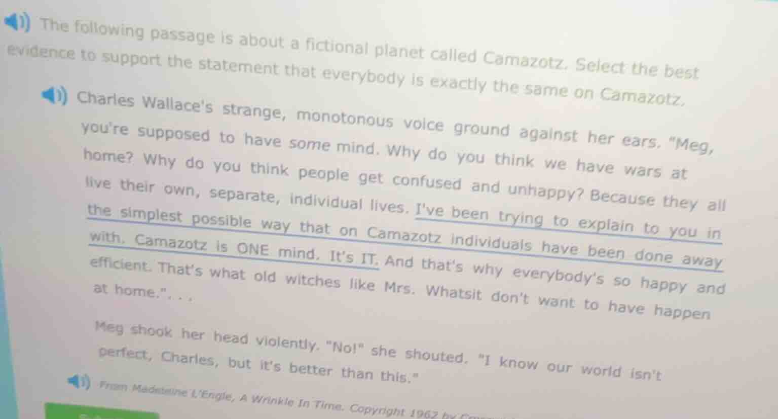 the following passage is about a fictional planet called camazotz. sele…
