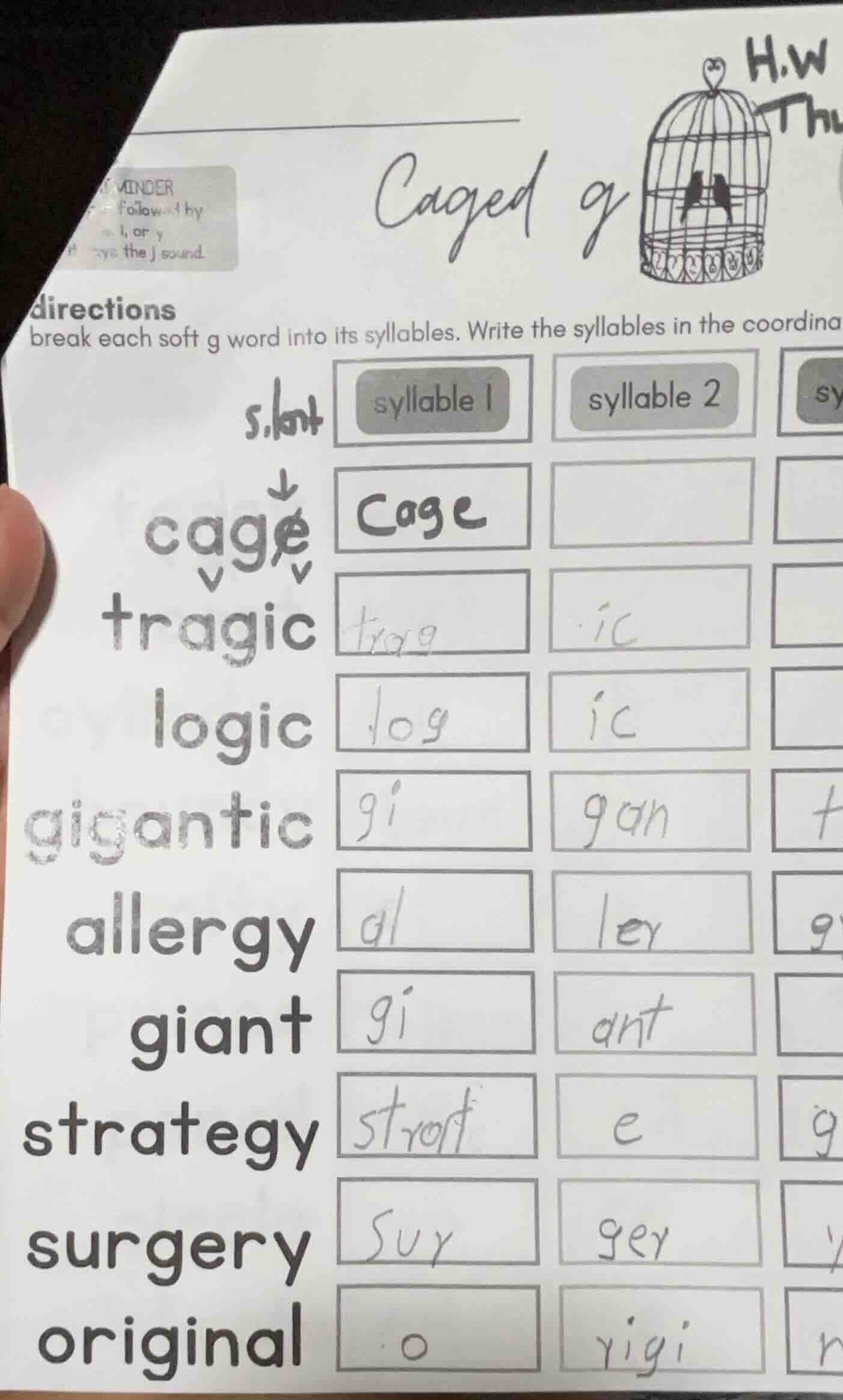 directions break each soft g word into its syllables. write the syllabl…