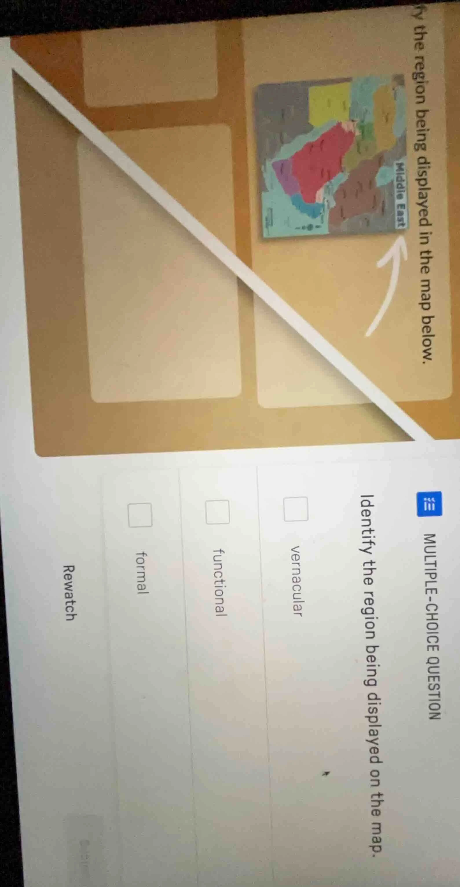 the region being displayed in the map below. middle east multiple-choic…