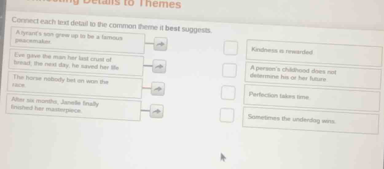 connect each text detail to the common theme it best suggests. a tyrant…