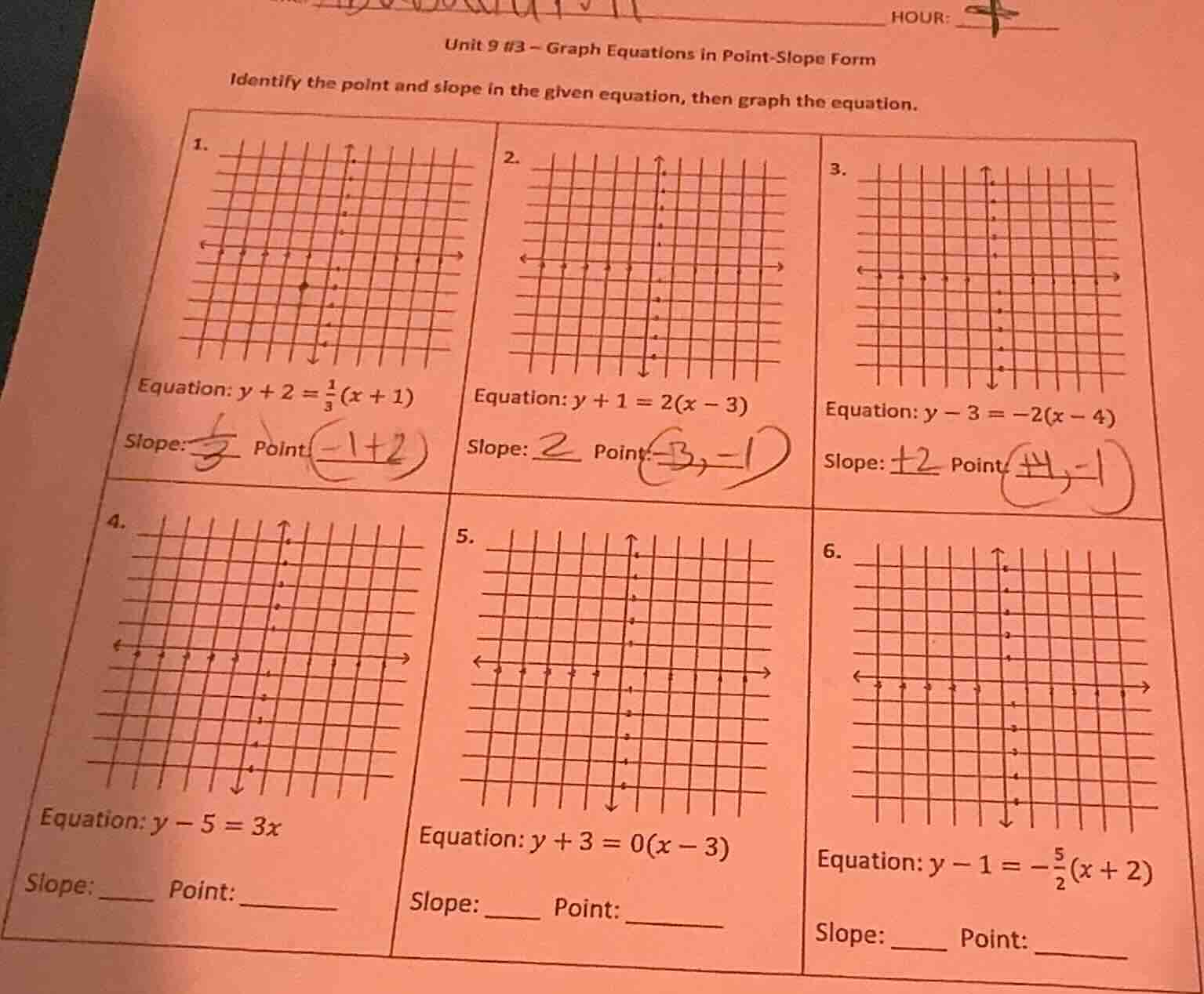 unit 9 #3 - graph equations in point - slope form identify the point an…