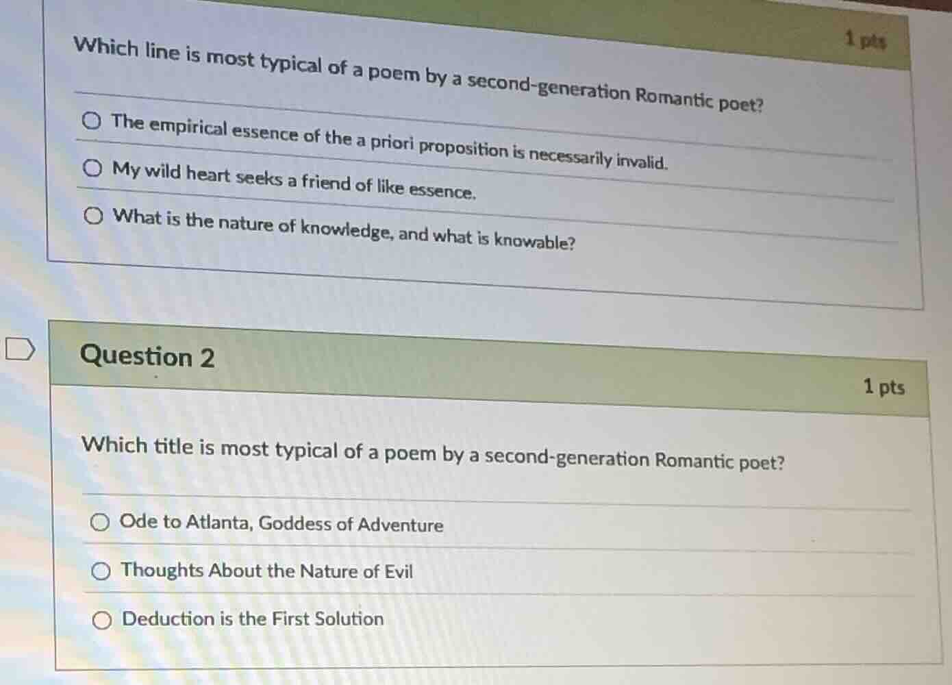 which line is most typical of a poem by a second - generation romantic …