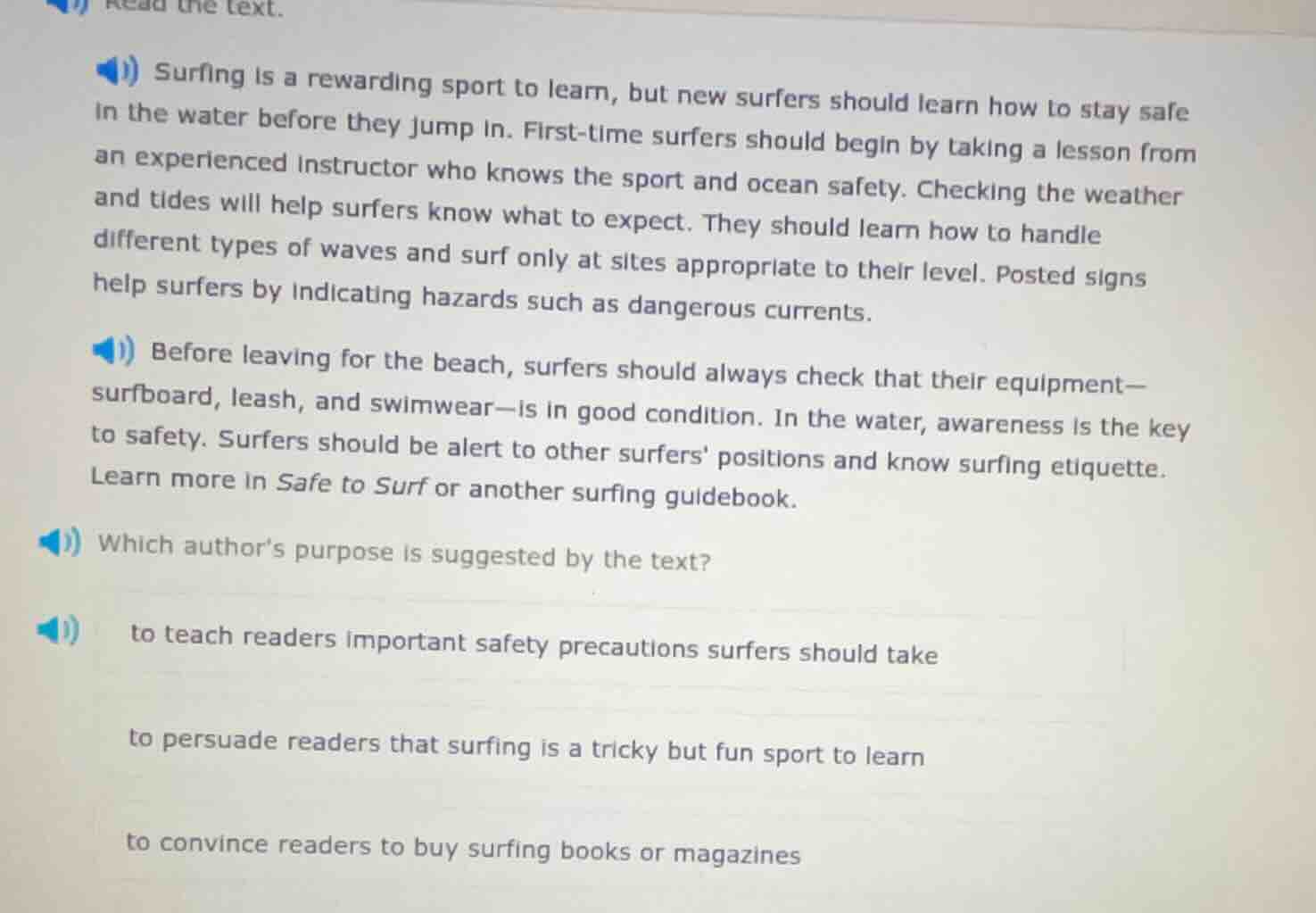 read the text. surfing is a rewarding sport to learn, but new surfers s…