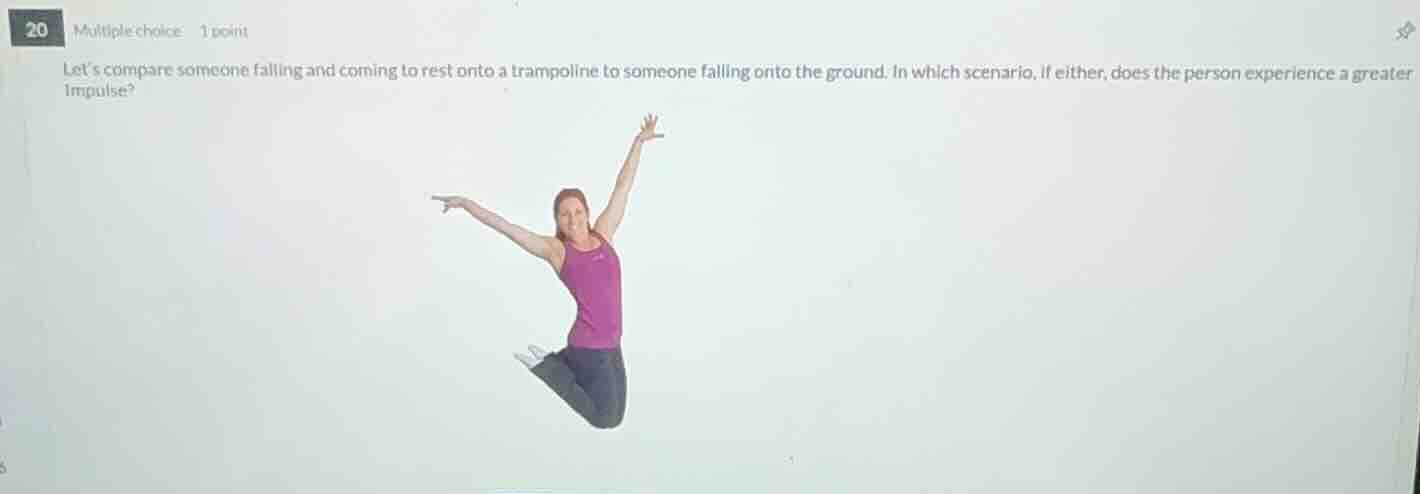 let’s compare someone falling and coming to rest onto a trampoline to s…
