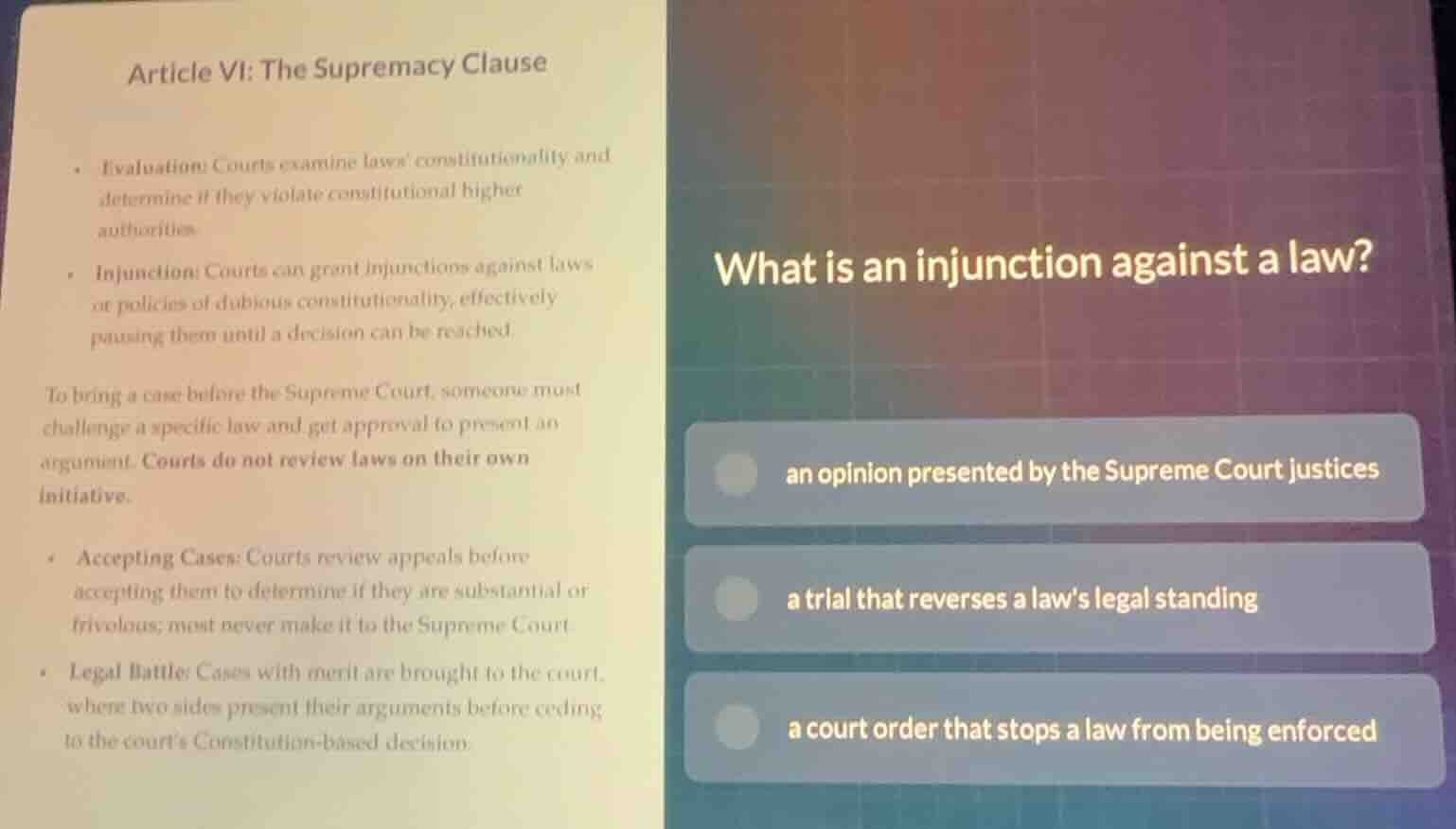 article vi: the supremacy clause - evaluation: courts examine laws cons…