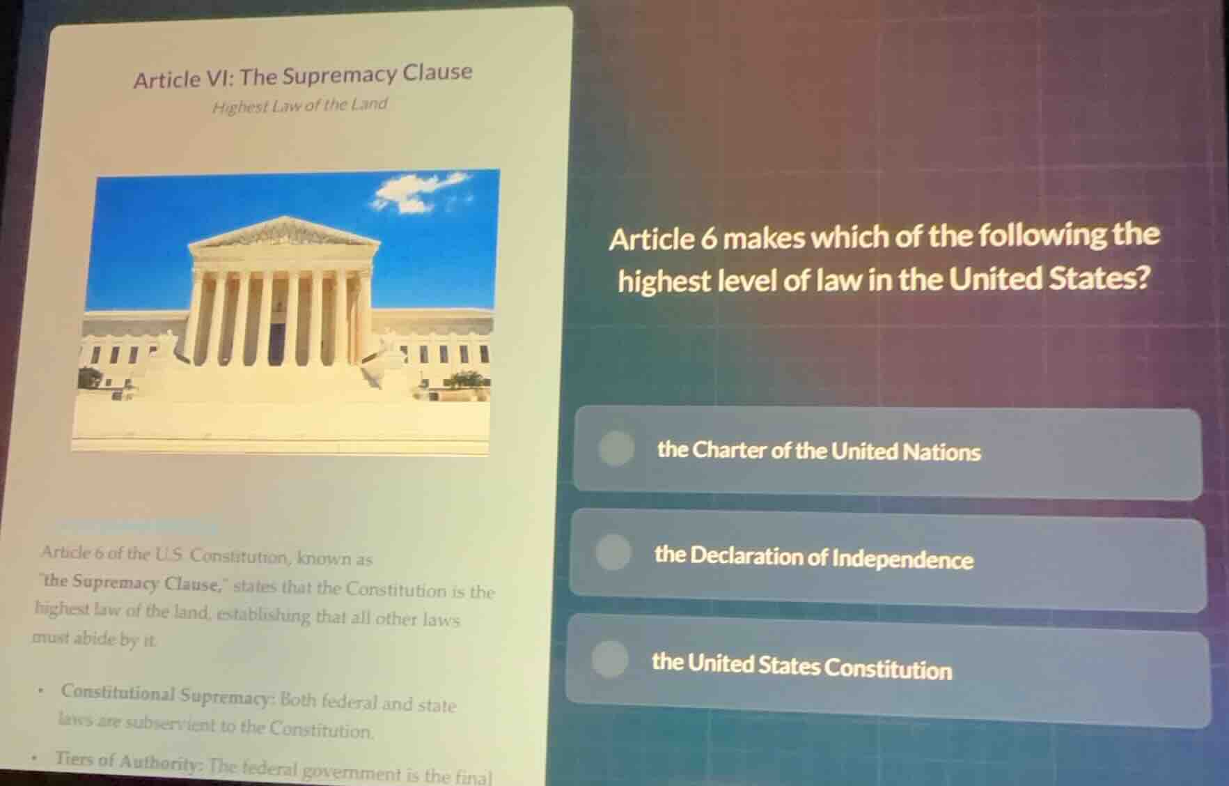 article vi: the supremacy clause highest law of the land article 6 of t…