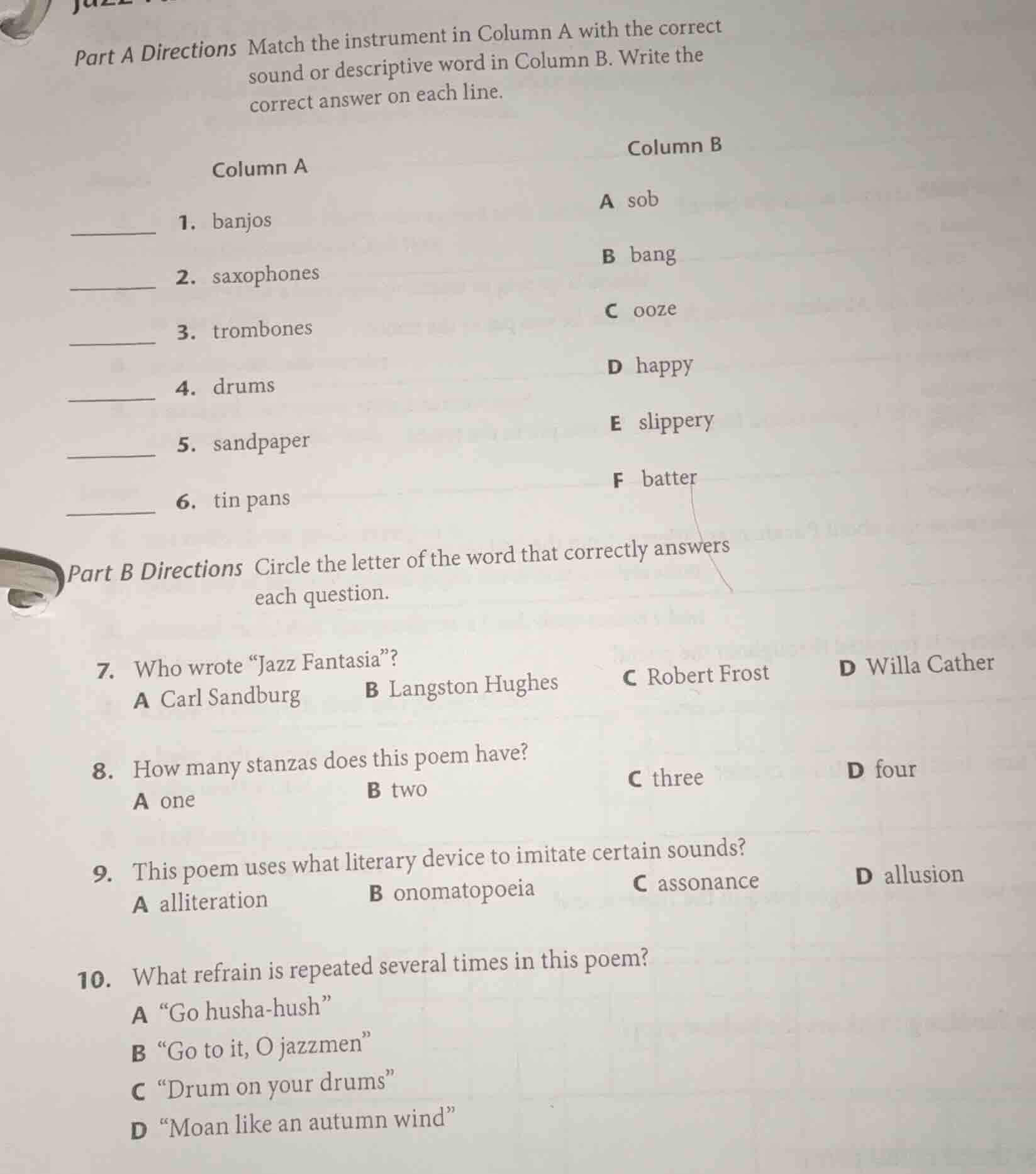 part a directions match the instrument in column a with the correct sou…